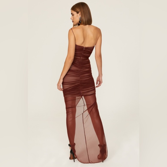 Nookie Sz Medium Brown Mecca Ruched Mesh One Shoulder Slit Sleeveless Gown sexy - Picture 3 of 7